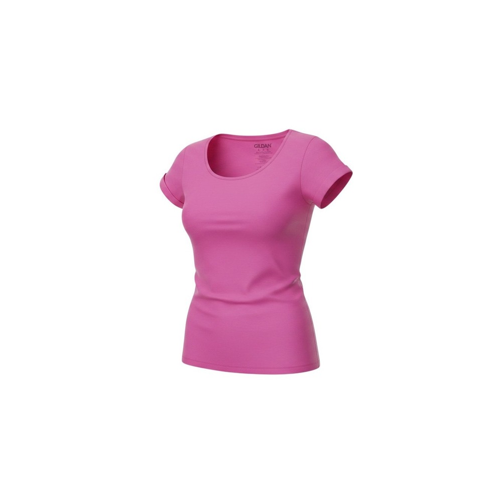 Gildan T-Shirt Ladies Medium Azalea Pink Excellent Softstyle Cotton Scoop Neck